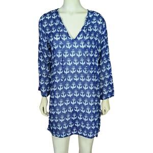 Flora by Rockflowerpaper Swim Coverup Womens Small Navy Nautical Coastal Beach